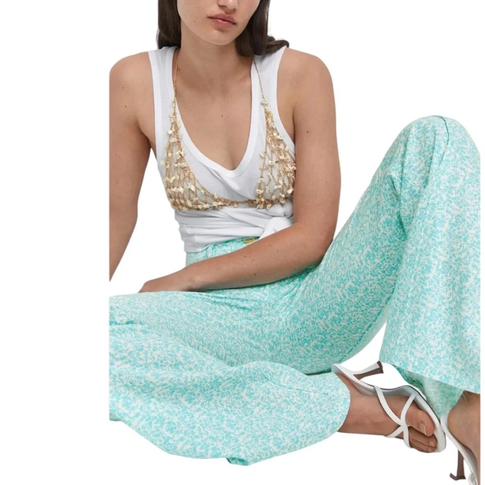 MANGO NWT Floral Linen Blend Flare Pants in Sz 2, 4 & 6